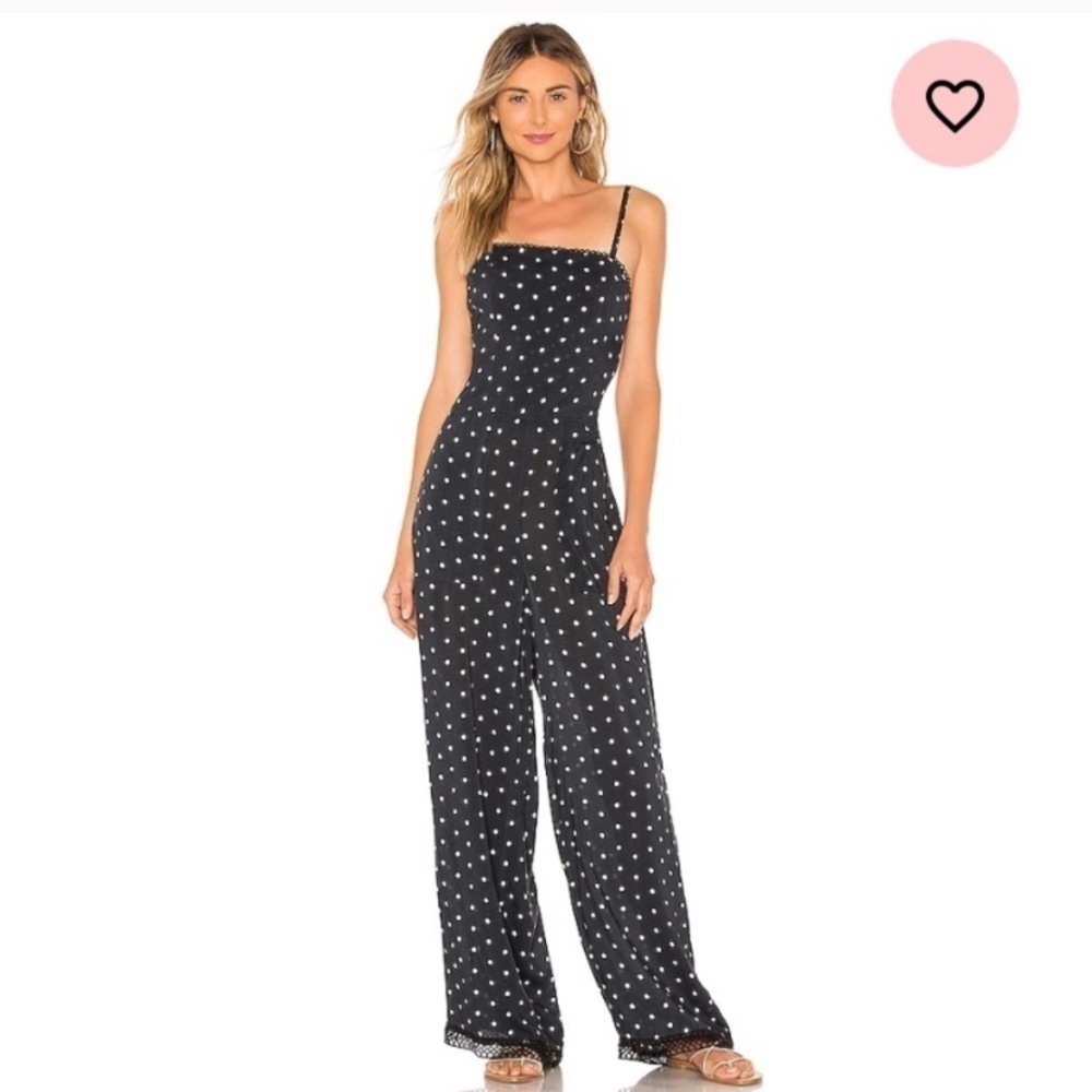 AGUA BENDITA X REVOLVE LANA JUMPSUIT IN BLACK Polka Dot Lace Up Wide Leg XS